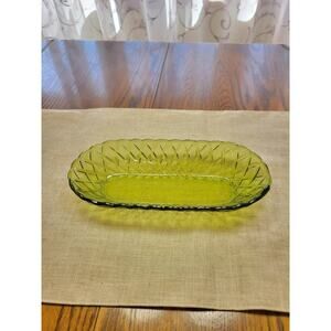 Vintage Avocado Green Celery Dish Pretzel Indiana Glass